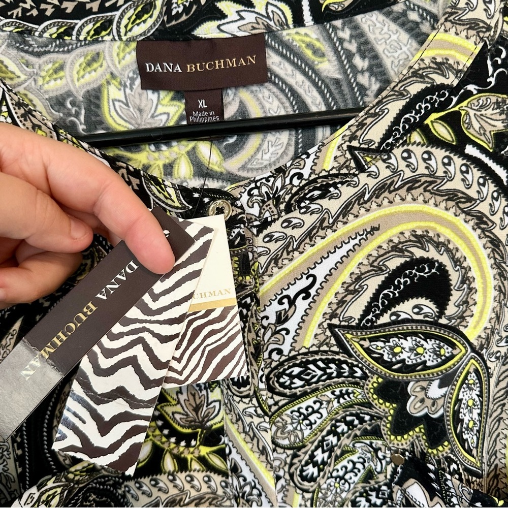 NWT Dana Buchman Black and Yellow Paisley Mini Dress - Size: Extra Large - Picture 3 of 9